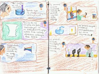Maria Rut-Marcinkowska : Physics of young artists  - Fig. 1: Examples of the works prepared for the school competition „Cartoon Optics“.