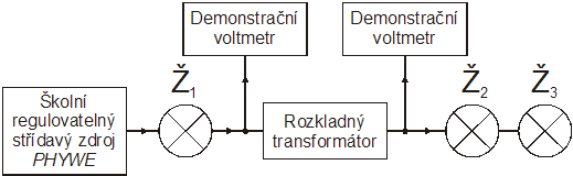 Jan Hrd  : Rozkladn transformtor  podruh  - Obr. 2 Blokov schma zapojen prvnho experimentu